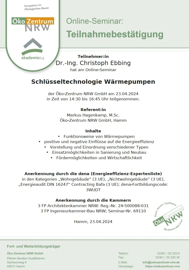 Zertifikat Schlüsselkompetenz Wärmepumpen